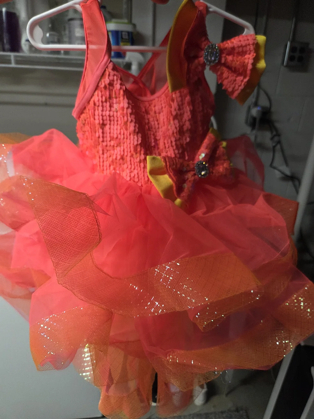 Girls Neon Pink & Yellow Layered Tulle Dance Costume